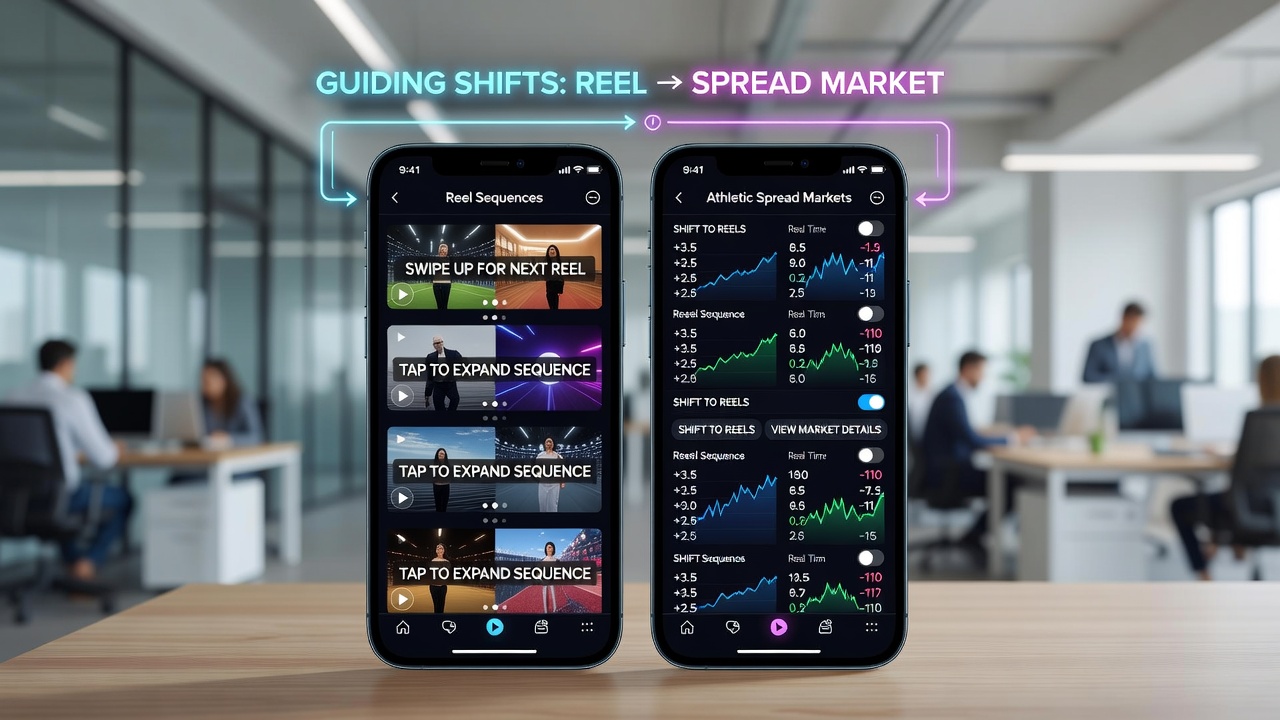 Close-up view of mobile screen demonstrating gesture navigation between athletic spreads and slot sequences