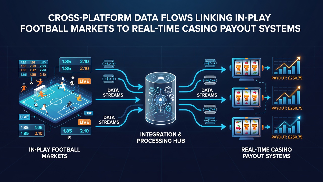 Flowchart illustrating API connections and payout verification steps between football markets and casino systems