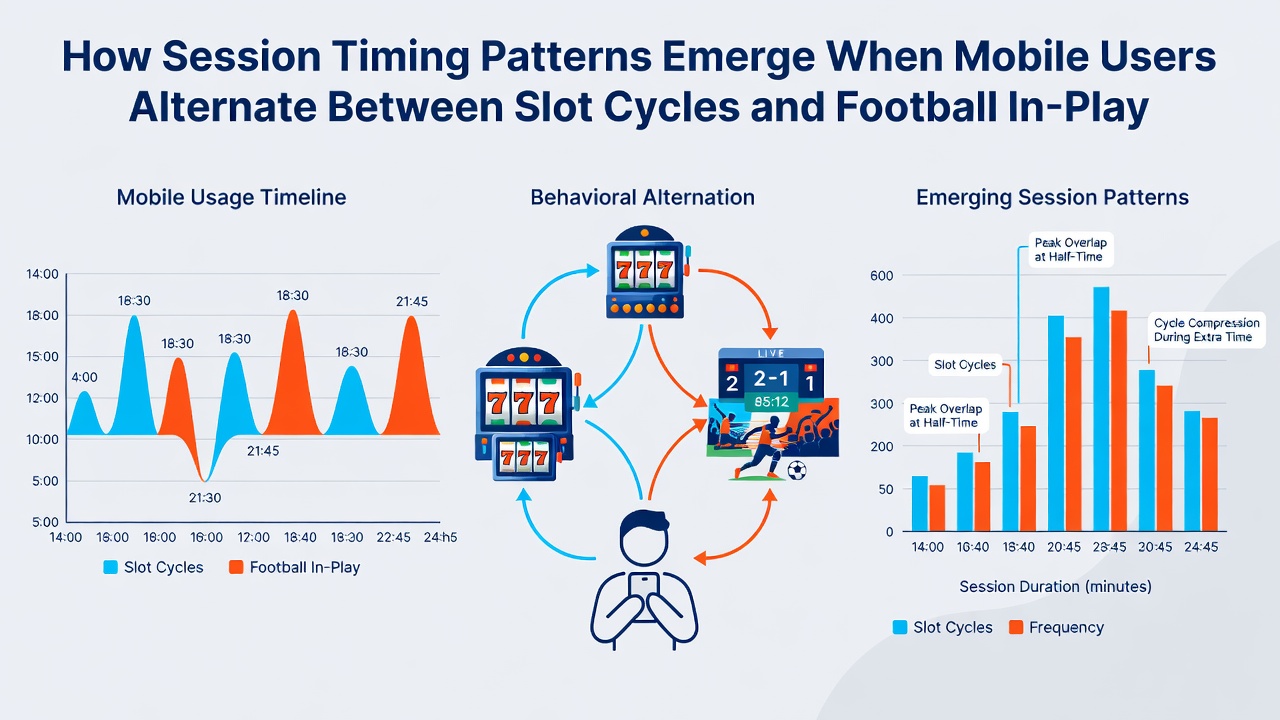 Analytics dashboard displaying session timing graphs for mobile slot and football in-play activity
