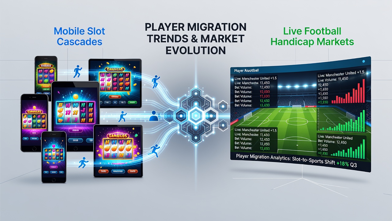 Graph showing player activity flow between mobile slot sessions and live football handicap markets over a six-month period