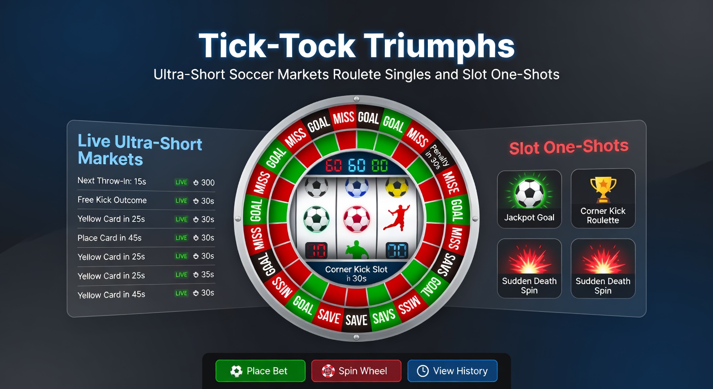 Close-up of a ticking stopwatch beside a soccer ball, roulette ball landing on a number, and slot machine jackpot screen, symbolizing rapid-fire betting wins