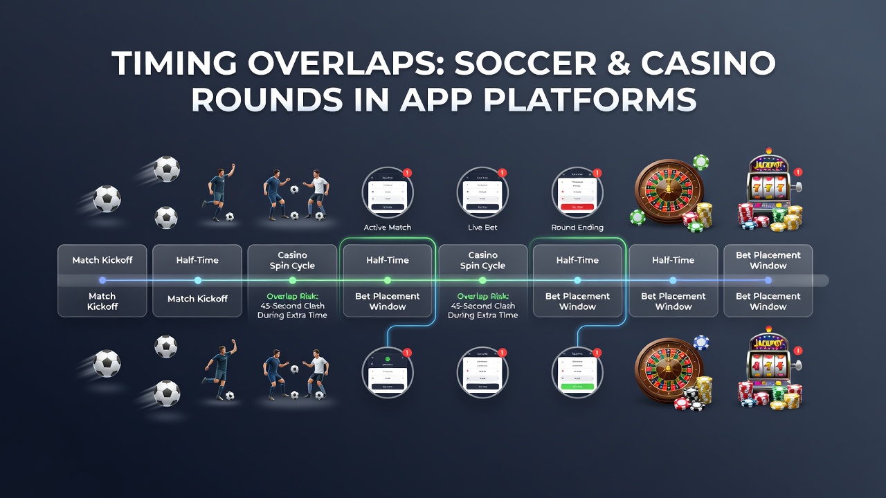 Split-screen view of live soccer broadcast next to an active roulette wheel in a betting application